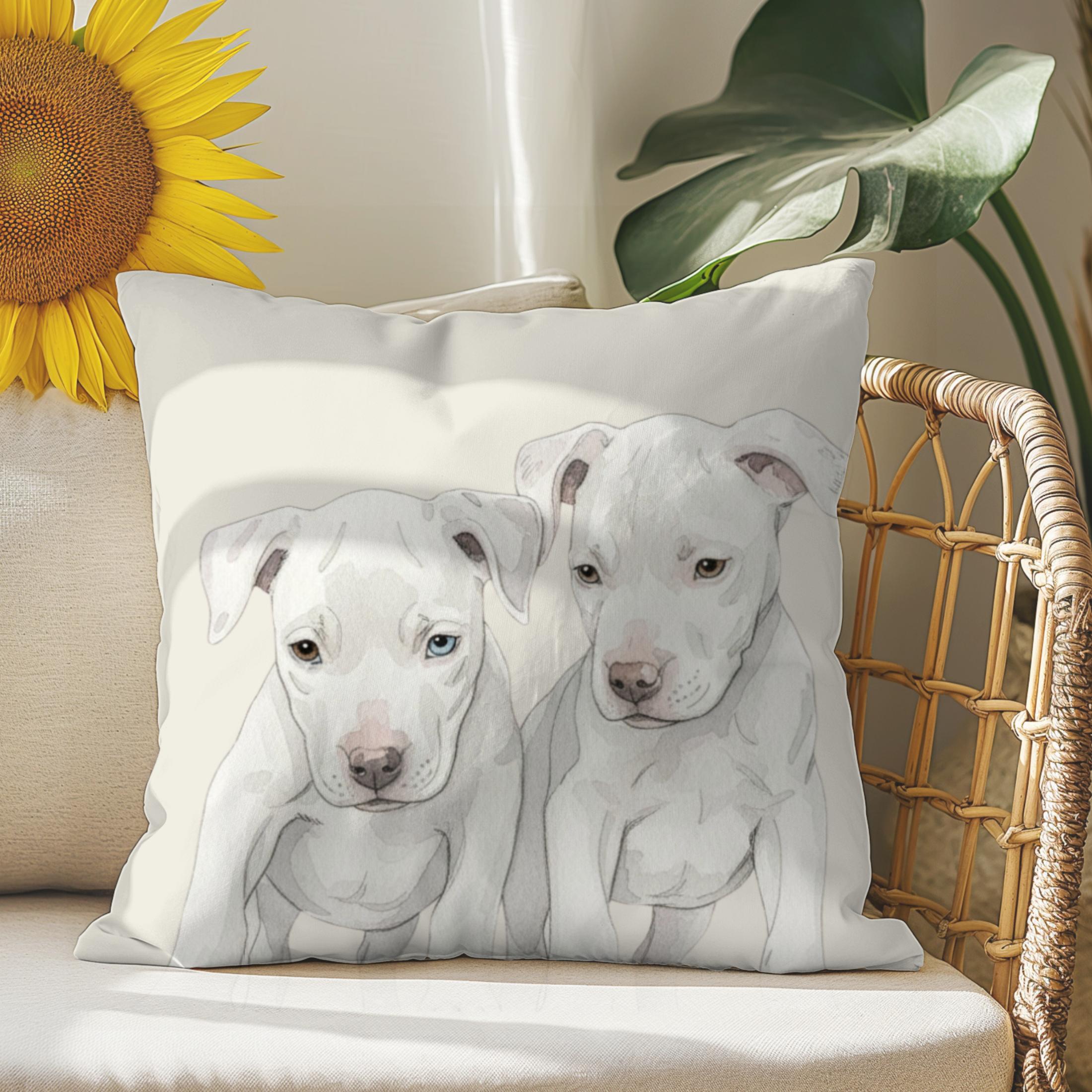 Cojín personalizado con la ilustración de tu mascota  en estilo aquarela                           -Empieza a personalizar el cojín con el retrato de tu mascota.