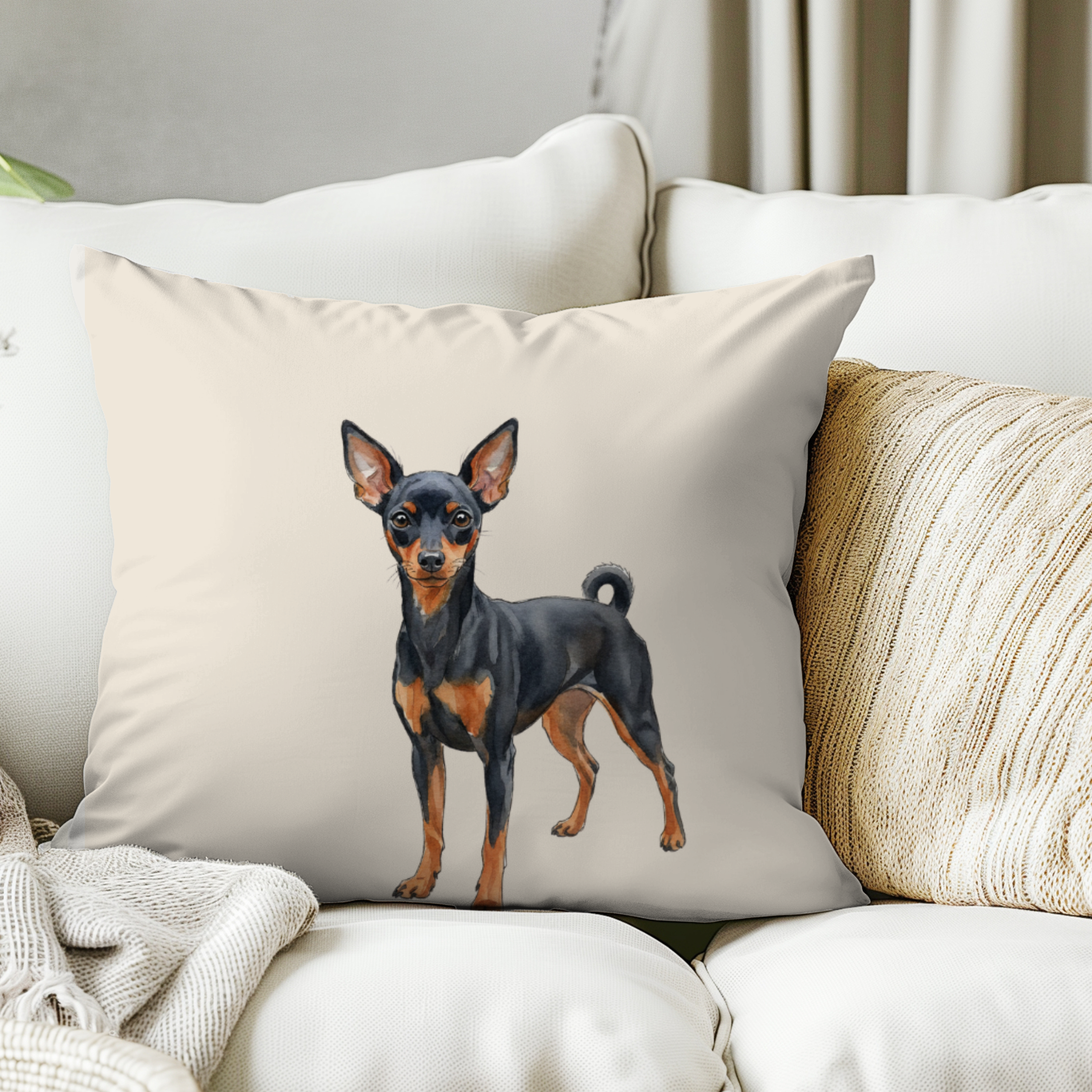 Cojín personalizado con la ilustración de tu mascota  en estilo aquarela                           -Empieza a personalizar el cojín con el retrato de tu mascota.