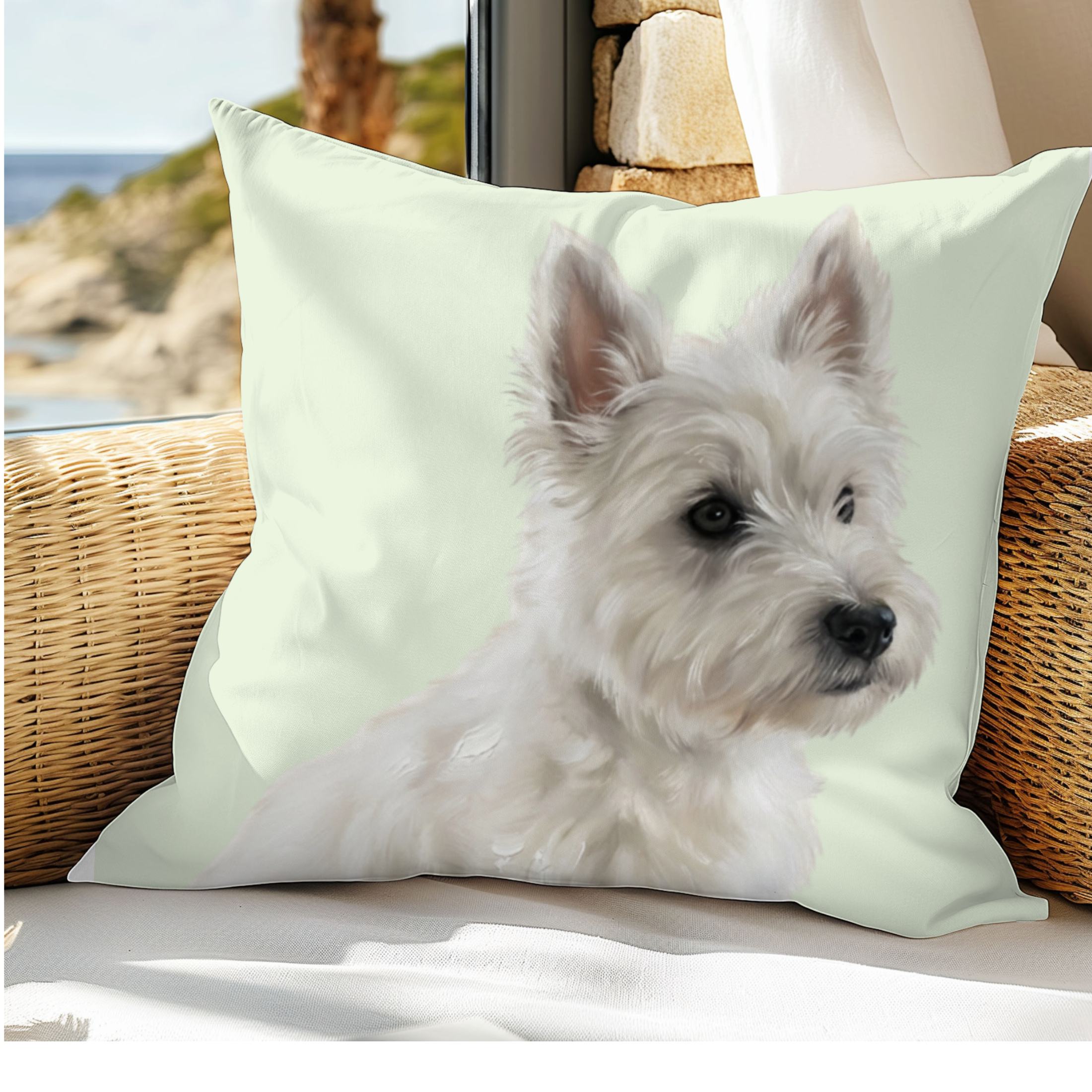 Cojín personalizado con la ilustración de tu mascota  en estilo contemporáneo                -Empieza a personalizar el cojín con el retrato de tu mascota.