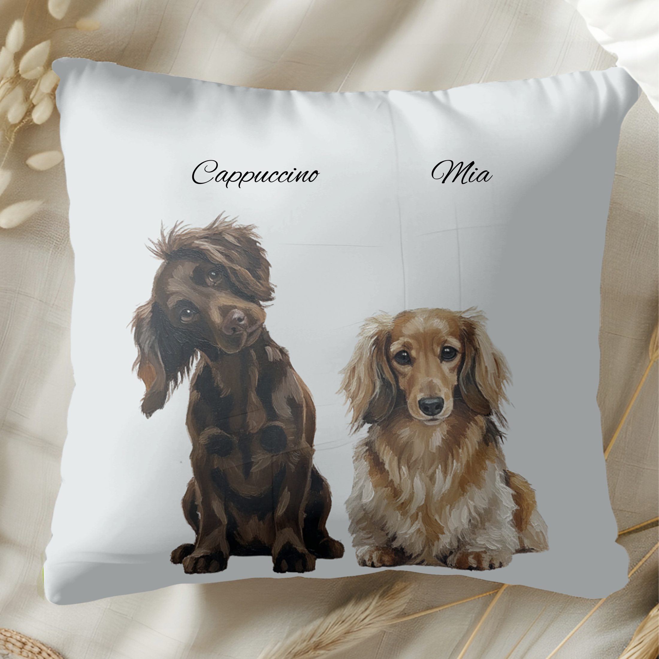 Cojín personalizado con la ilustración de tu mascota  en estilo contemporáneo                -Empieza a personalizar el cojín con el retrato de tu mascota.