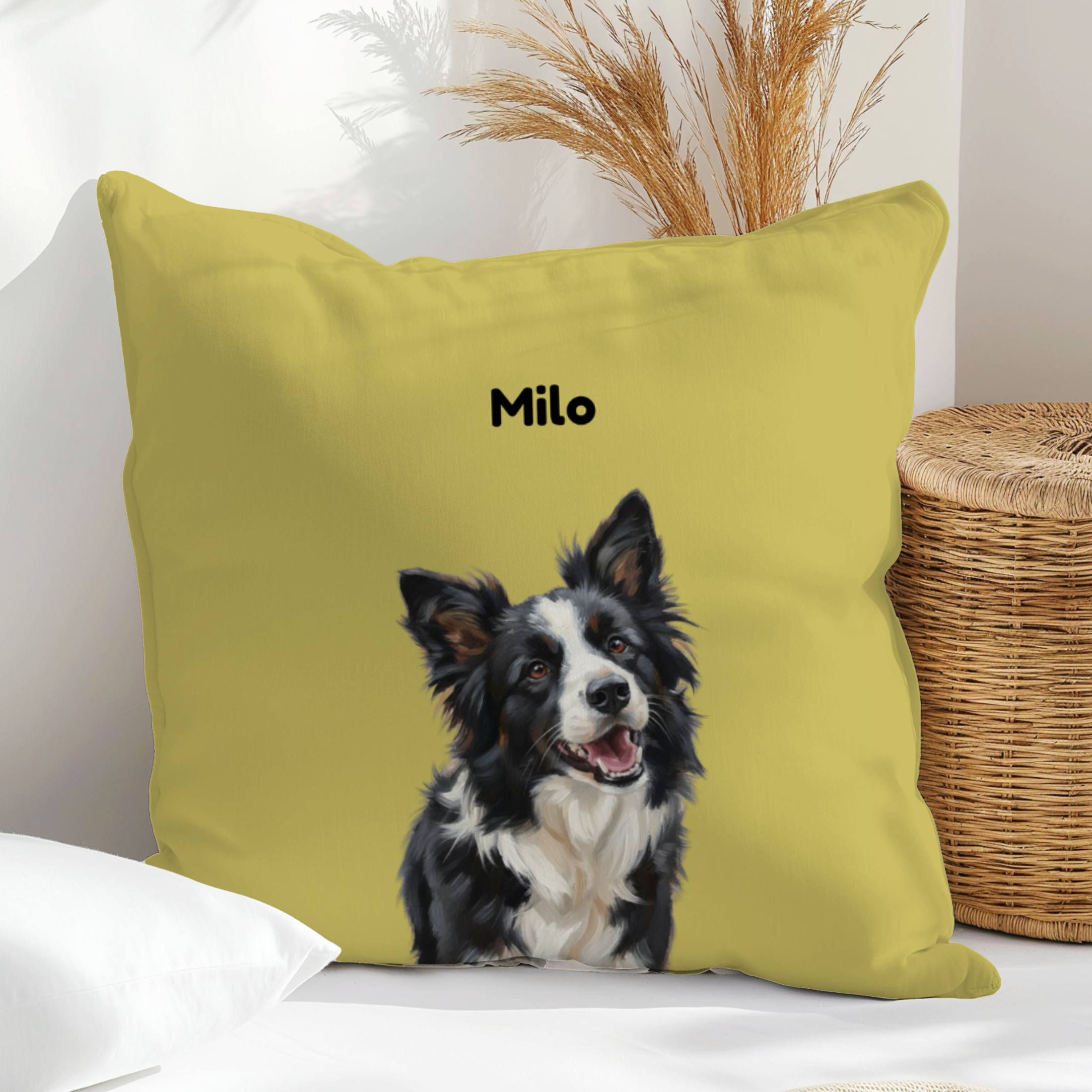 Cojín personalizado con la ilustración de tu mascota  en estilo contemporáneo                -Empieza a personalizar el cojín con el retrato de tu mascota.